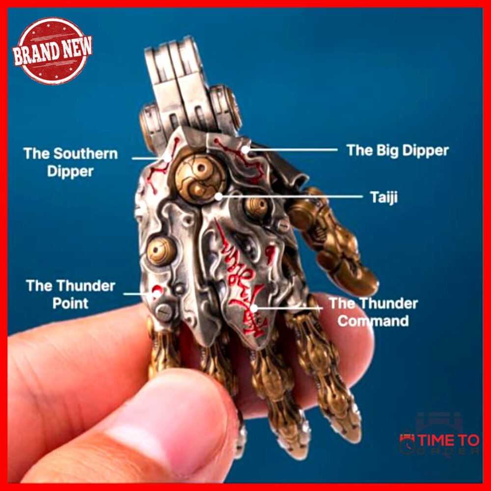 Mechanical Hand Pendant with Movable Fingers, Brass & White Bronze Sculpture - Picture 4 of 7